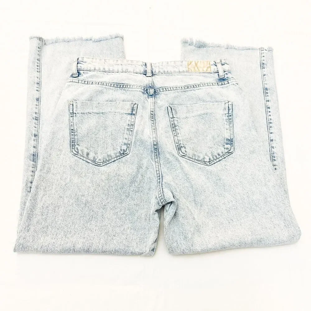 Zara Acid Wash Button Fly Denim Jeans Button Fly Straight Leg Size 8